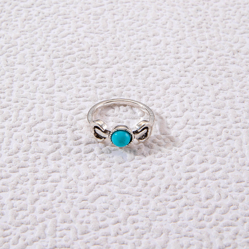 Wholesale Retro Turquoise Ring Ethnic Style Oval Cross Geometric Ring