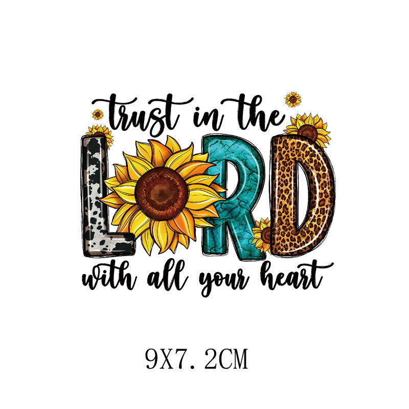 Wholesale 5pcs/pack Yellow sunflower letter heat transfer printing   UV DTF Ready to Press Transfers Wraps