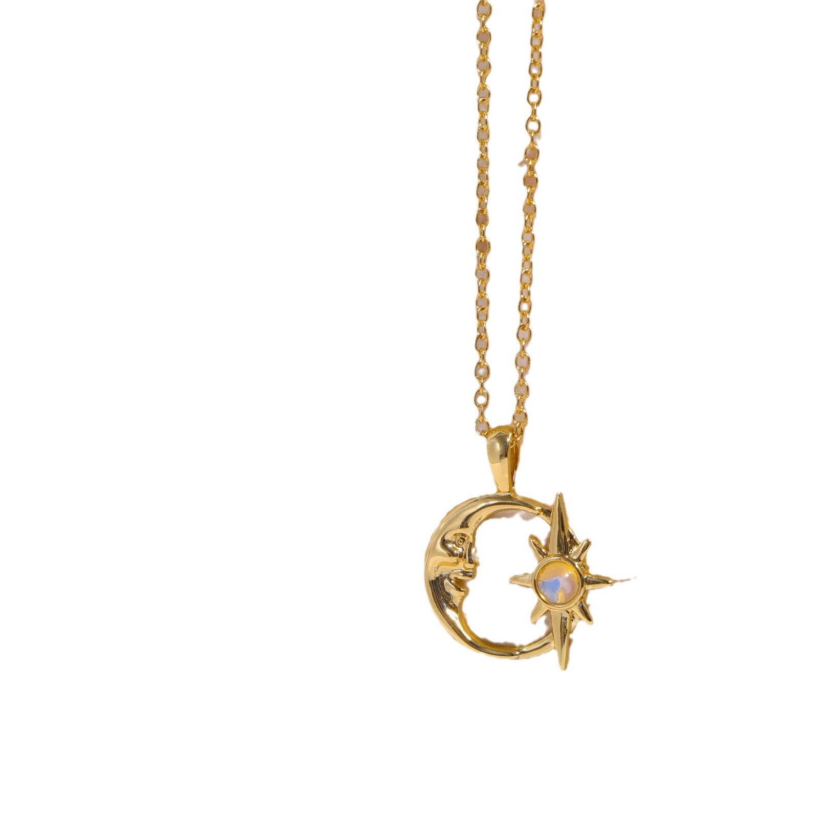 Wholesale 3D Hollow Star and Moon Embrace Opal Pendant Necklace