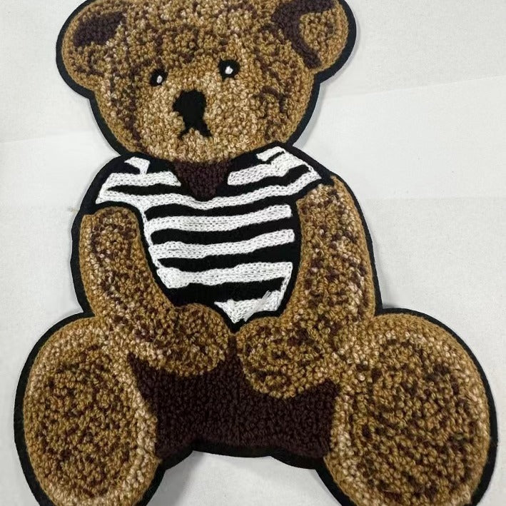 Wholesale Towel Embroidered Cute Bear Patch Black White Stripe Design Decorative Clothing Accent For Coats Everyday Gift And Resale Accessory