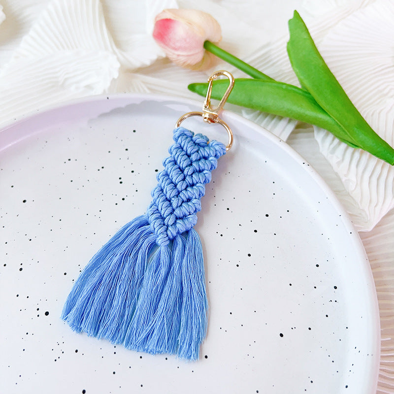 Keychain de algodón de algodón tejido a mano al por mayor