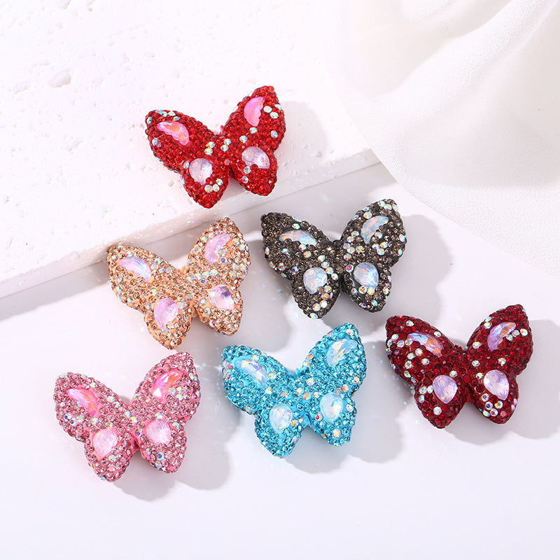 Wholesale of Colored Soft Clay Double-sided Diamond Inlaid Butterfly Straight Hole Beads