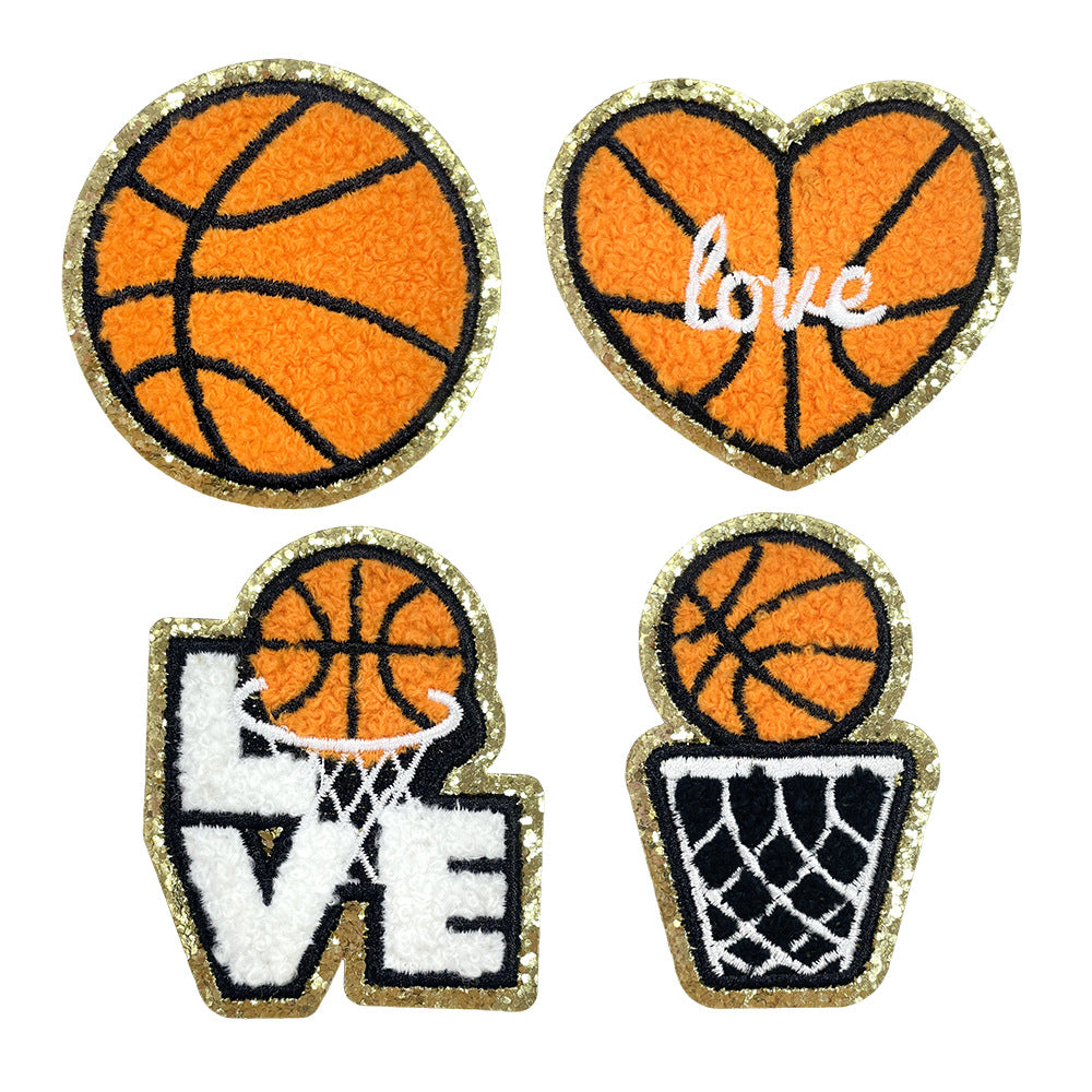 Wholesale Love Basketball Theme Patch Gold Edge Embroidered Iron On DIY Accessory For ets