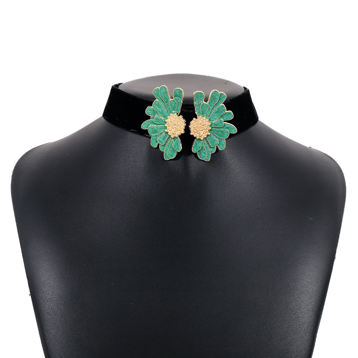 Wholesale Vintage Flower Flocking Oil Drop Clavicle Necklace