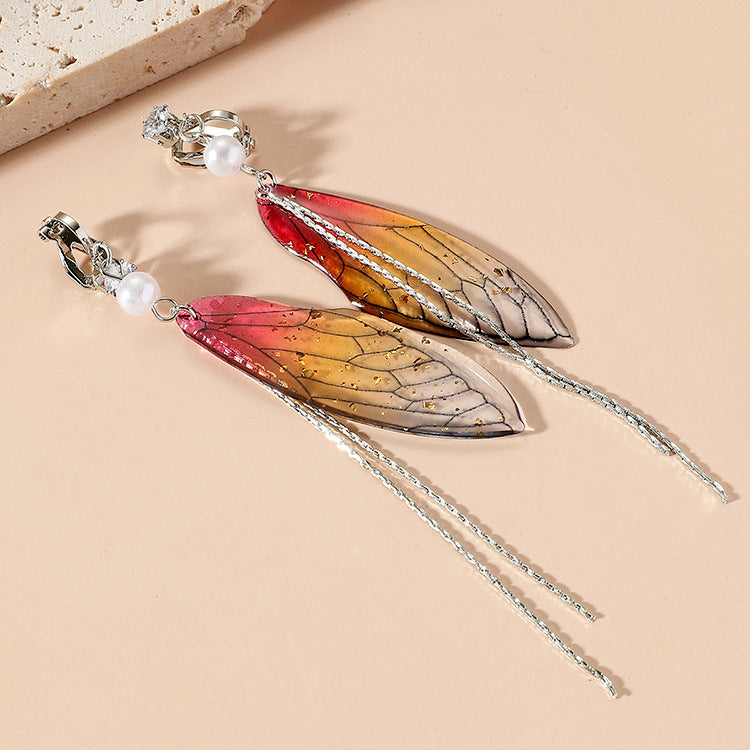 Wholesale Epoxy Butterfly Wing Gradient Tassel Earrings