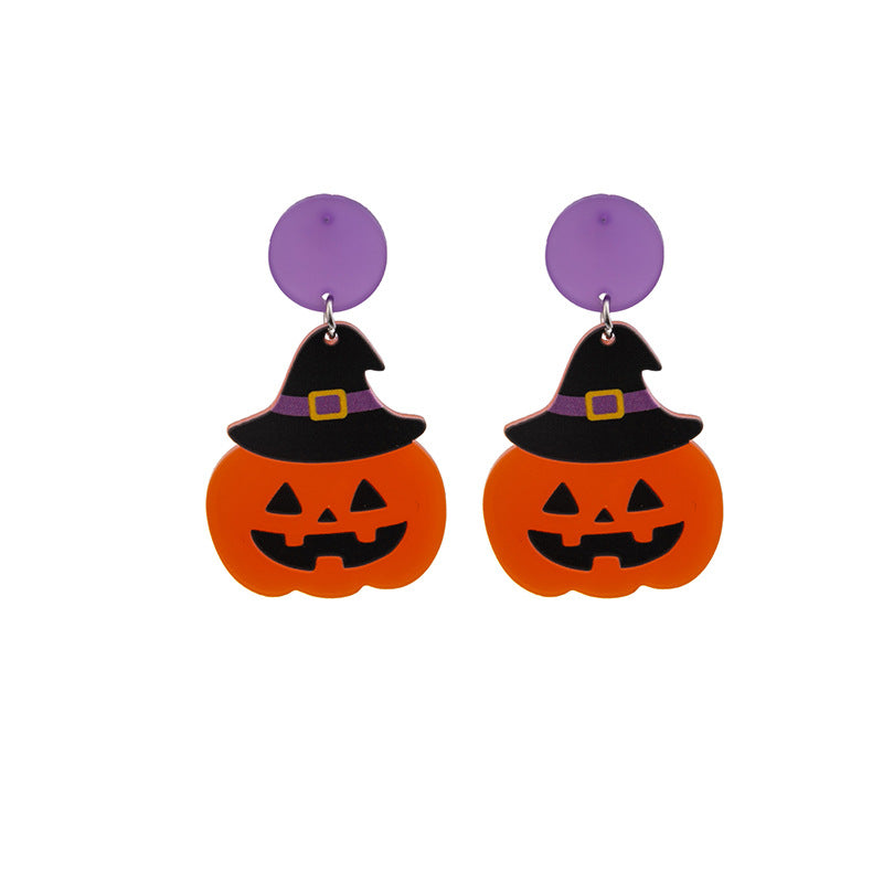 Wholesale Silver Needle Halloween Funny Pumpkin Head Ghost Spider Earrings