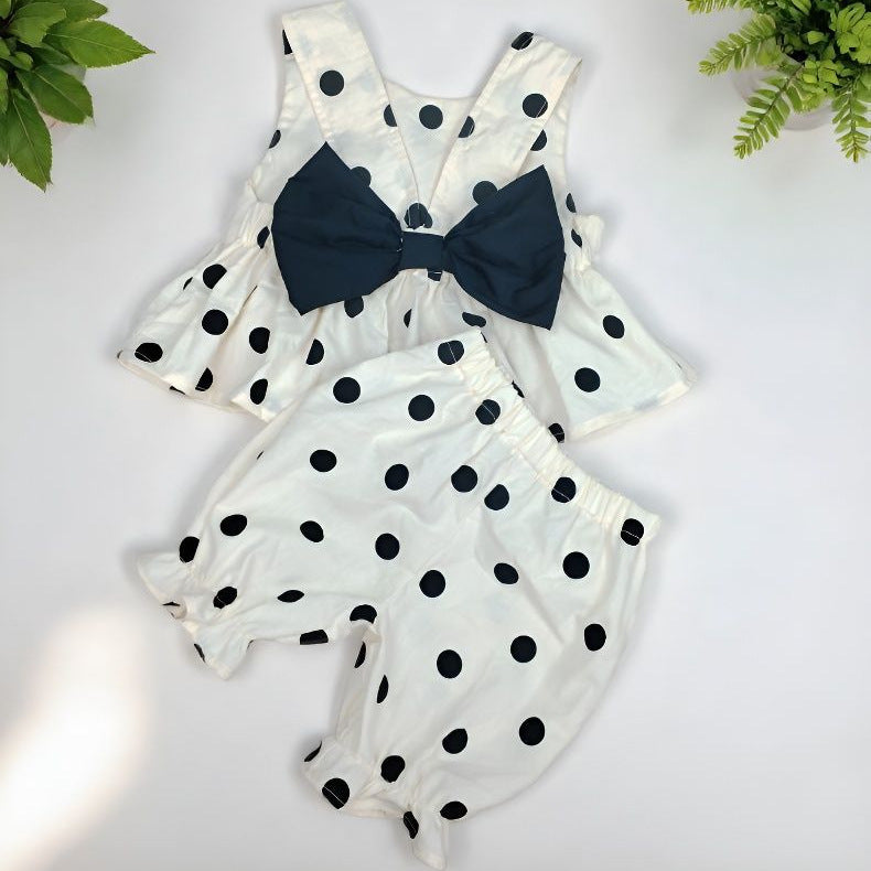 Wholesale Fashion Cotton Polka Dot Toddler Girl Sleeveless 2 Piece Shorts Outfit Korean Style Summer Birthday Resale
