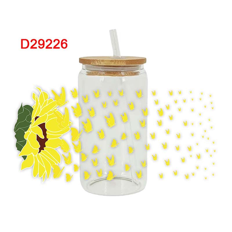 Wholesale Yellow Sunflower Butterfly 16oz Cup UV DTF Wraps