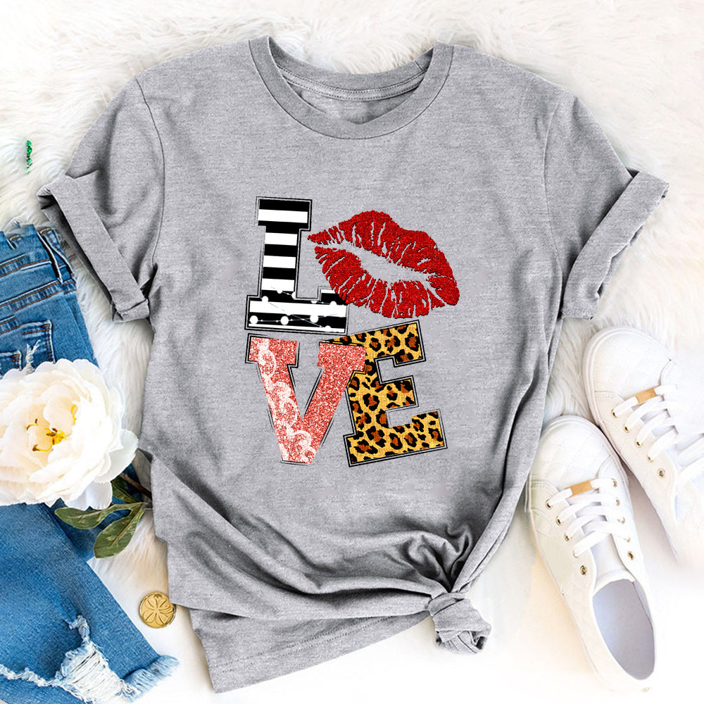 Wholesale Valentine's Day LOVE letter print short sleeves