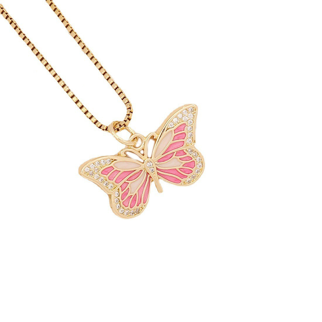 Wholesale Drip Oil Butterfly Copper Micropaved Zircon Pendant Stainless Steel Necklaces