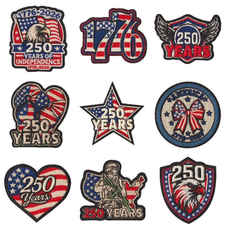 Wholesale Polyester Cotton Iron On Embroidered Patch Set Patriotic USA Eagle Flag Heart Design DIY Fashion Accessory For Coat Decor