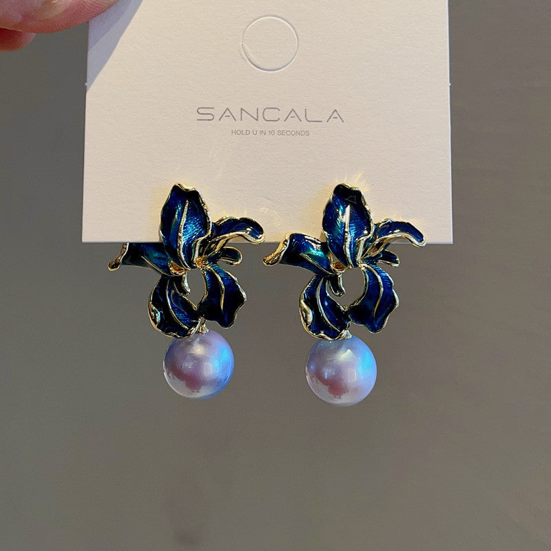 Wholesale Full Diamond Lily Pearl Earrings