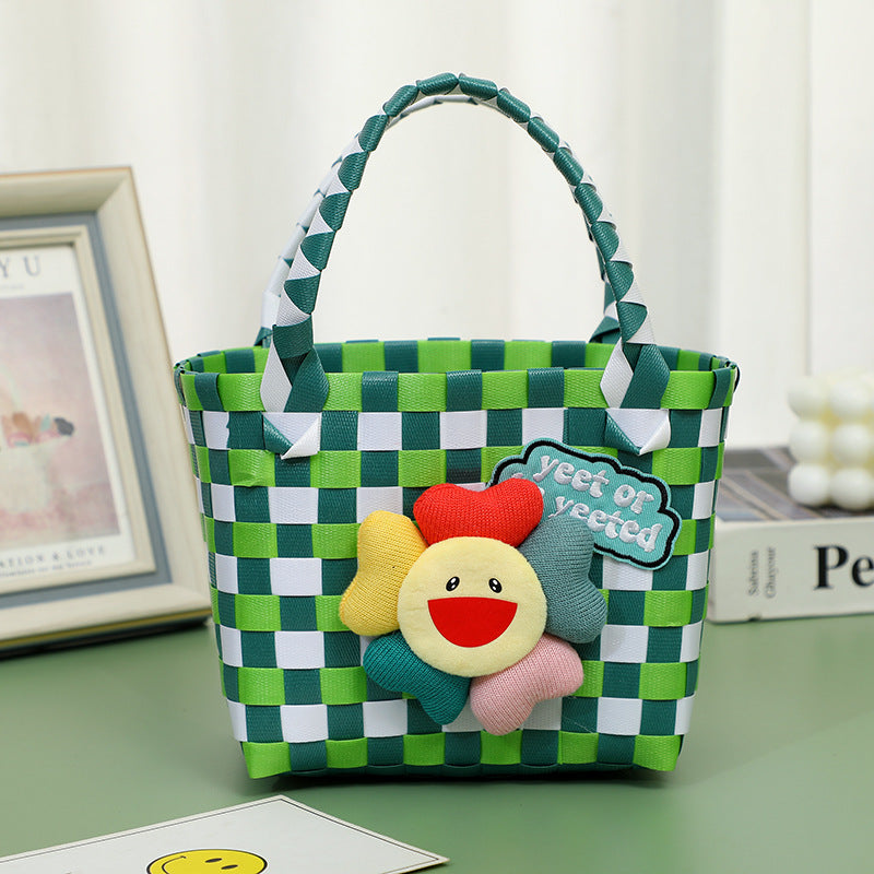 Wholesale Children's flower cute summer beach colorful literary hand-woven handbag