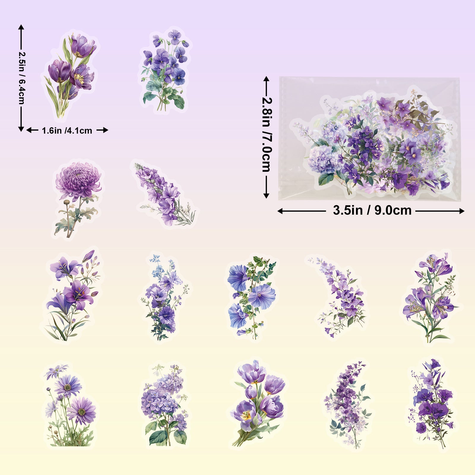 Wholesale 50 Purple Lily and Lavender Floral Planner Stickers