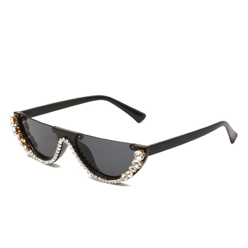 Wholesale Rhinestone Half Frame Exaggerated Diamond Sunglasses