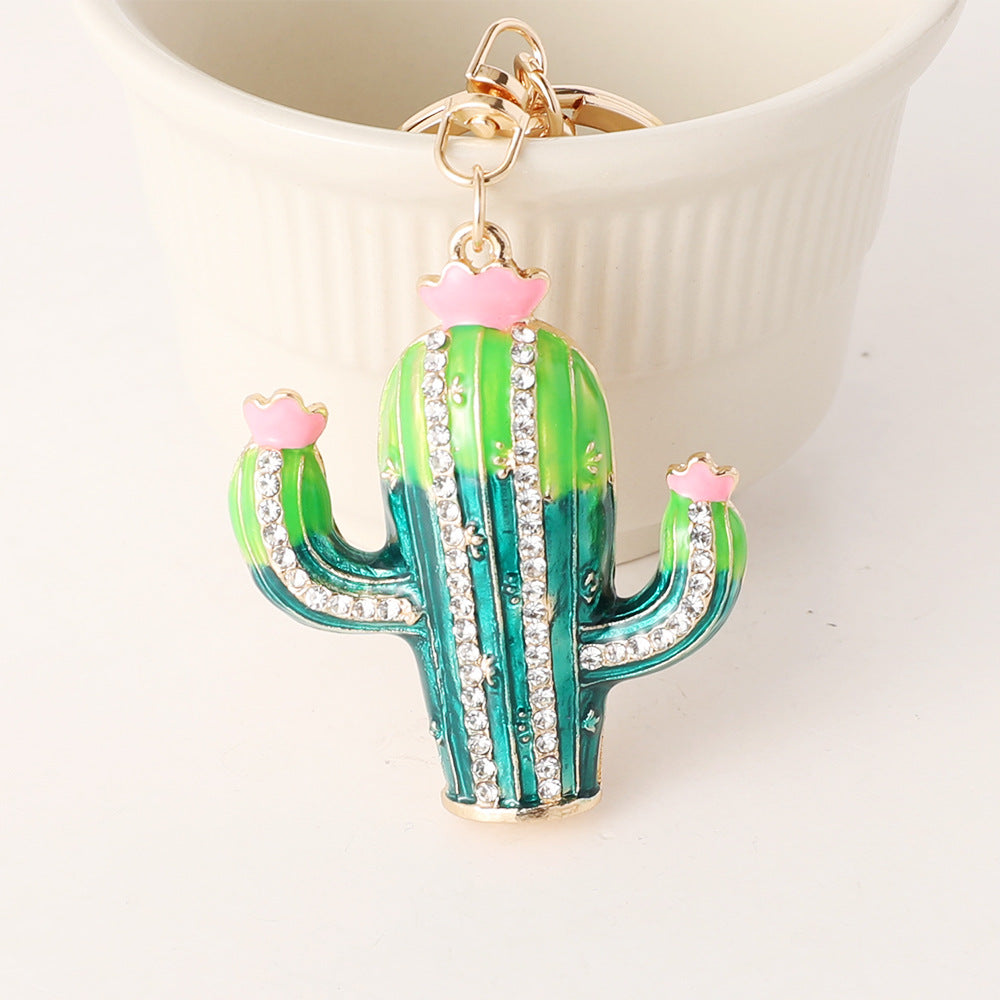 Wholesale Handmade Diamond Encrusted Alloy Cactus Keychain