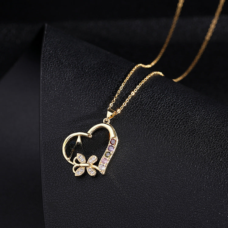 Wholesale Mother's Day Colorful Zircon Heart Delicate Clavicle Necklace
