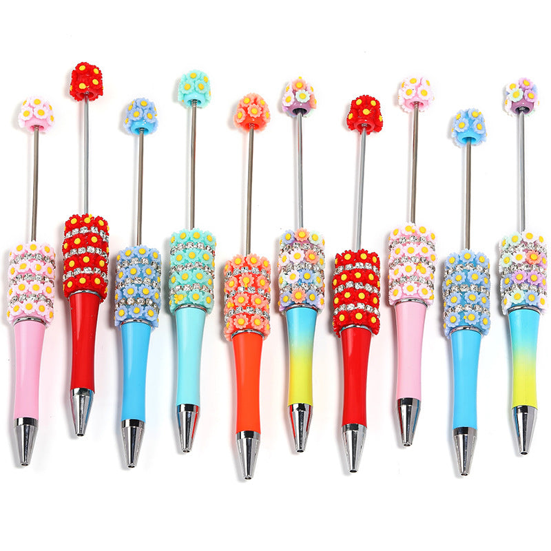 Wholesale 10pcs Beadable Pens Heavy Industry Diy Resin Multi-color Small Flower Claw Ballpoint Pen