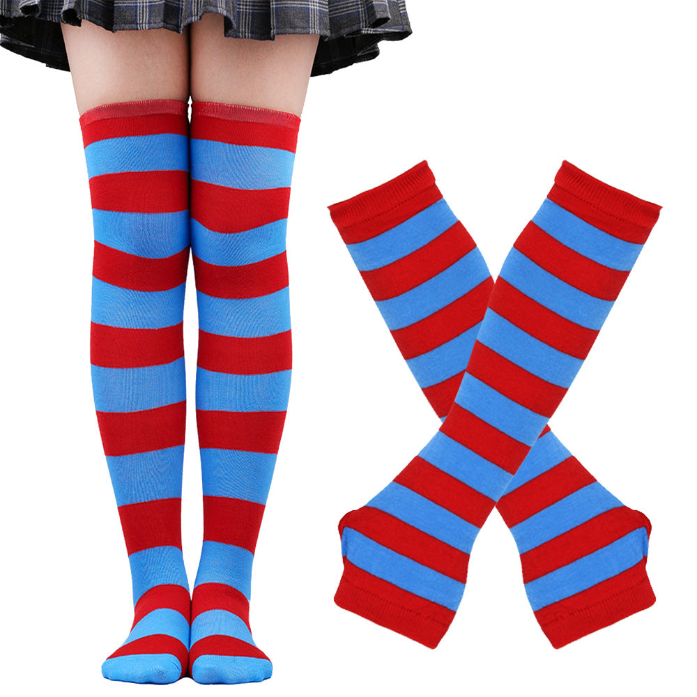 Wholesale Christmas Halloween High Striped Socks Gloves Set