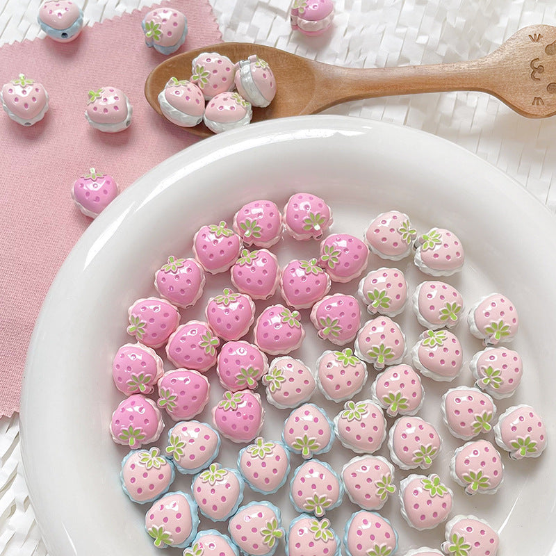 Wholesale 10pcs hand-painted double-sided chubby strawberry Beads