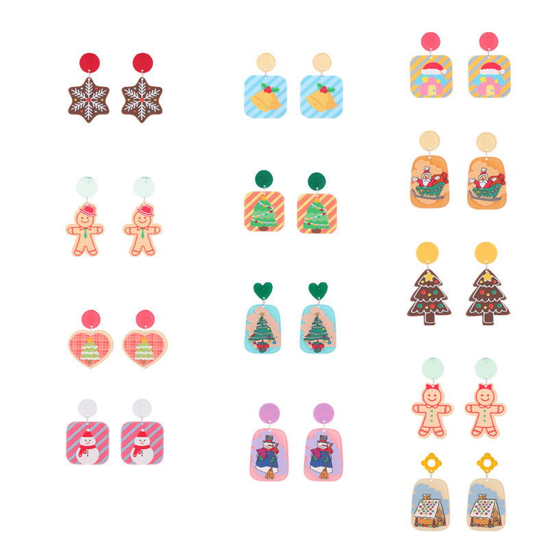 Wholesale Christmas Snowflake House Christmas Tree Gingerbread Man Acrylic Earrings