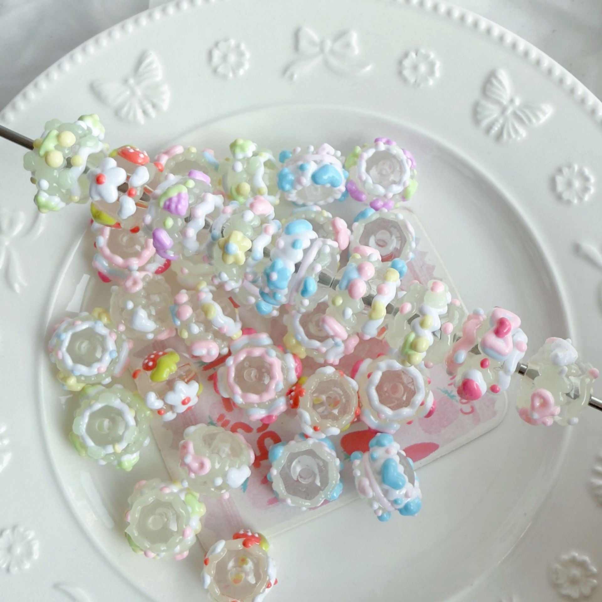 Wholesale 2pcs acrylic luminous hand-painted beads diy necklace bracelet beads