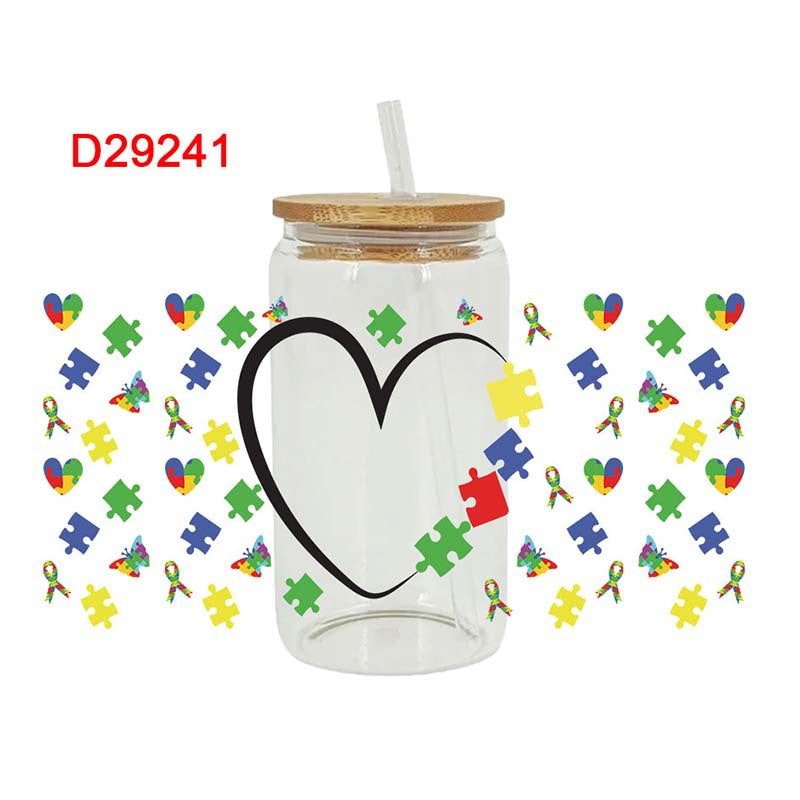 Wholesale Color Puzzle Autism Series 16oz Cup UV DTF Wraps