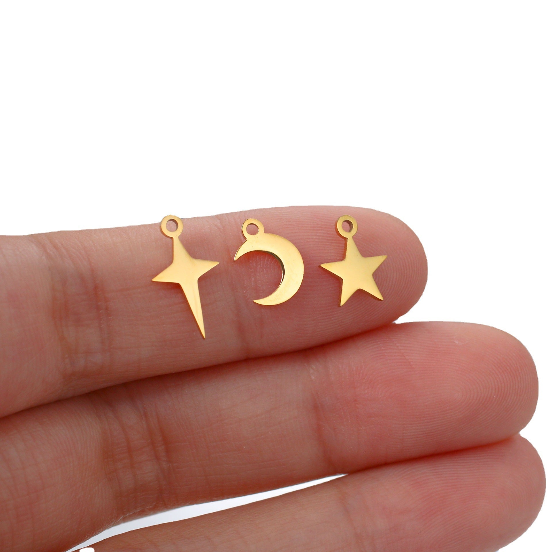 Wholesale Mirror Polished Stainless Steel Star Moon DIY Bracelet Necklace Pendant