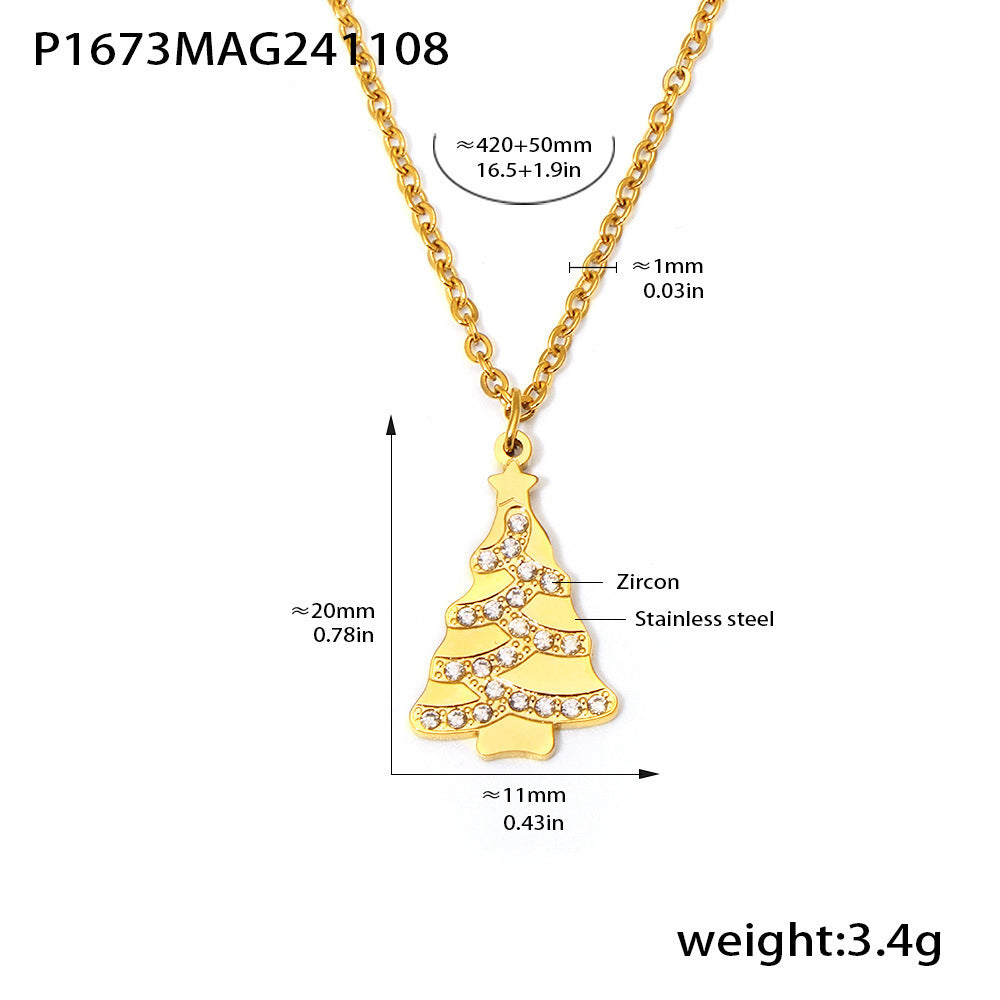 Wholesale Stainless steel 18K real gold plated Christmas enamel zircon necklace