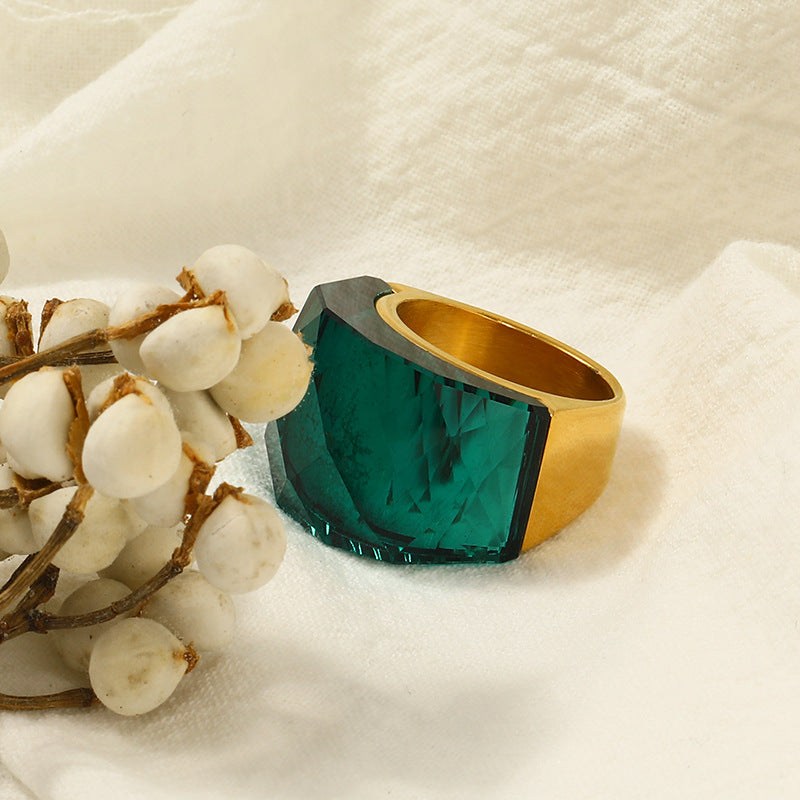 Wholesale Titanium Steel 18k Gold Ring with Large Colored Stones