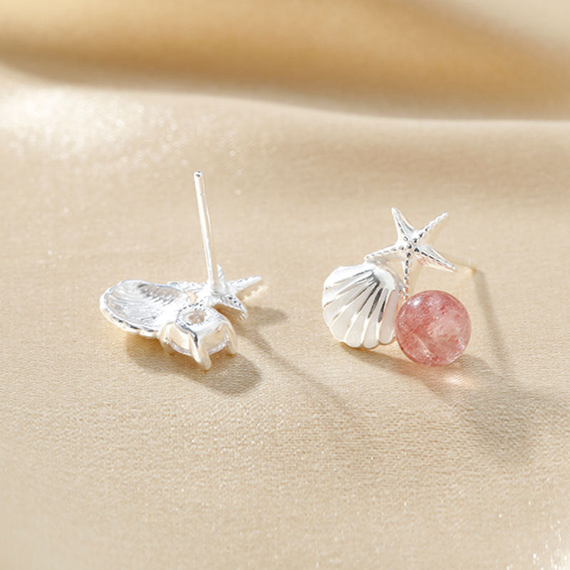 Wholesale 925 Sterling Silver Starfish Strawberry Crystal Earrings