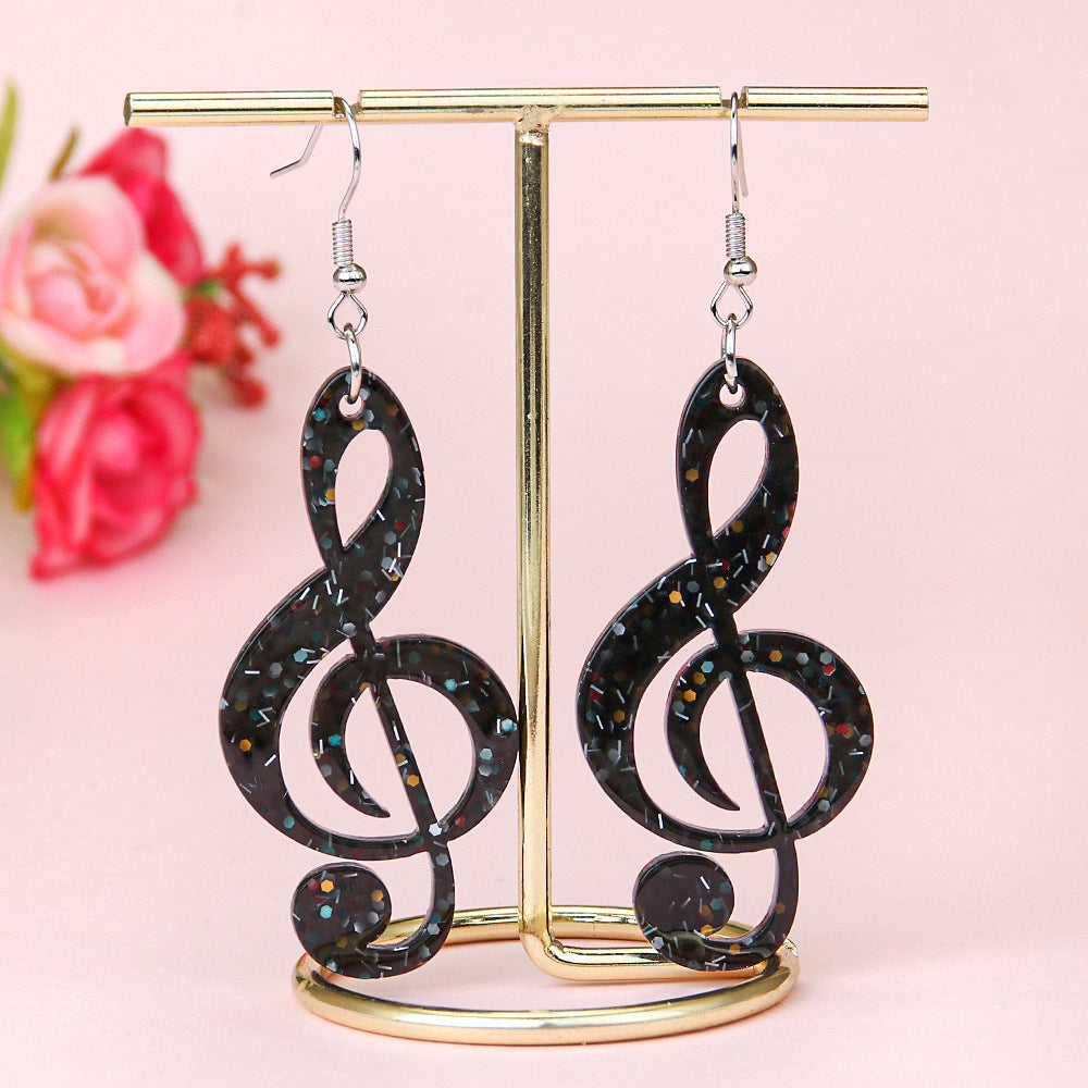 Wholesale Creative Musical Note Black Transparent Colorful Earrings