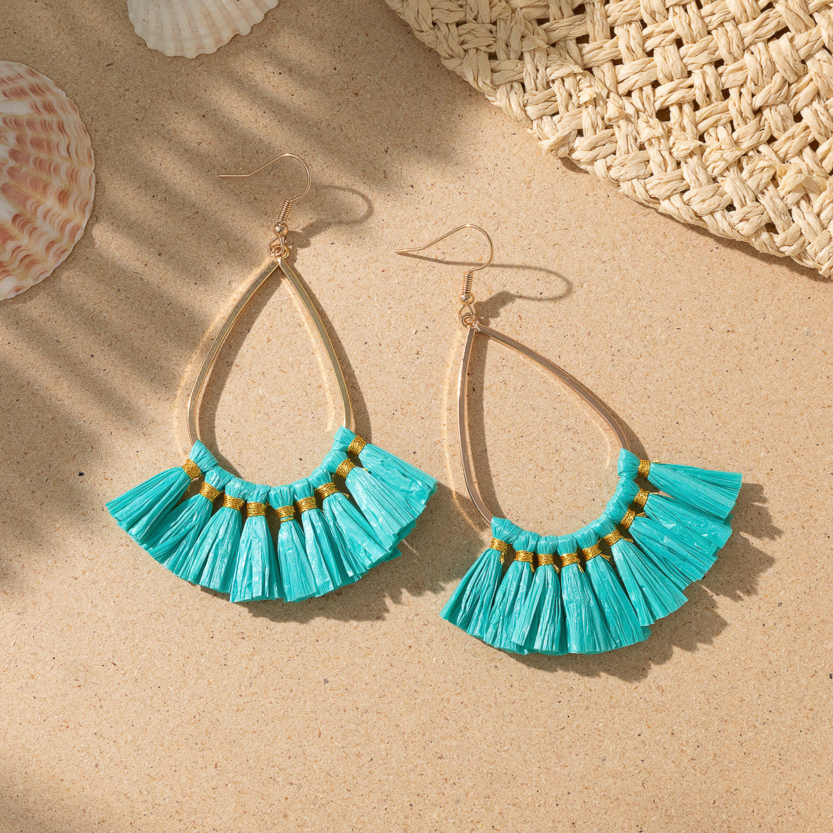 Wholesale Bohemian Tassel Braided Raffia Earrings