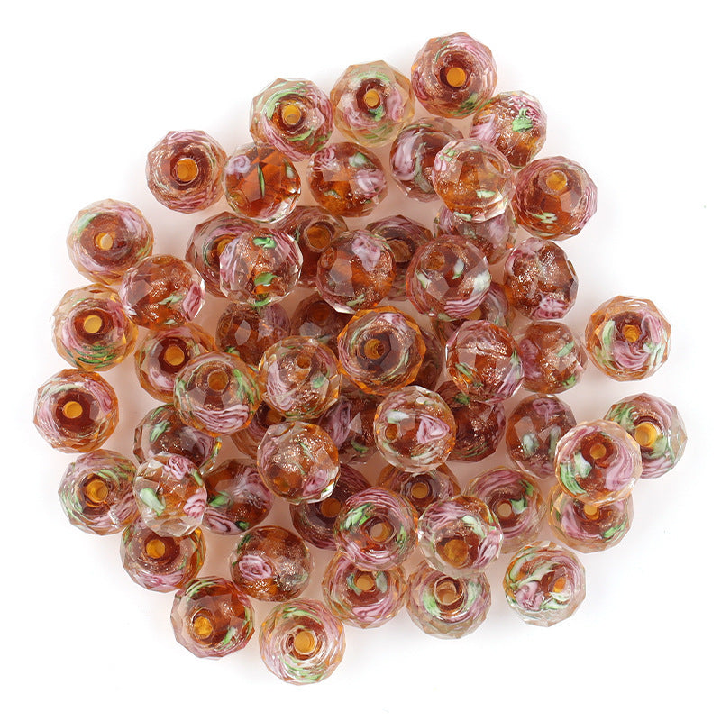 Wholesale 10pcs Golden Sand Flower Glass Round Beads