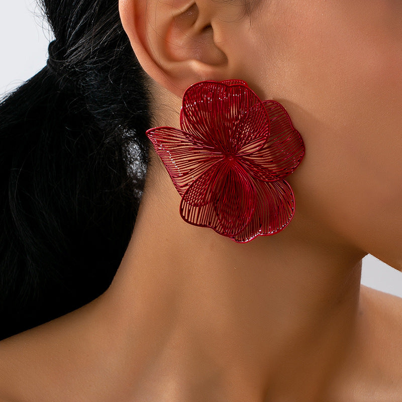 Wholesale Trendy Floral Earrings Gold Alloy Women Spring Party Fashion Accessory