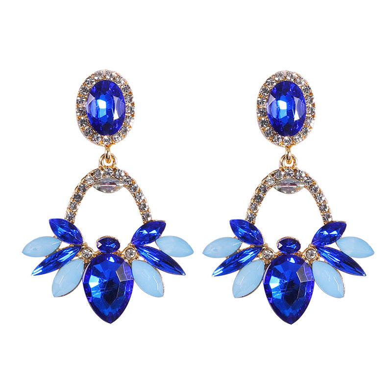 Wholesale Blue Diamond Series Retro Large Grain Sapphire Earrings
