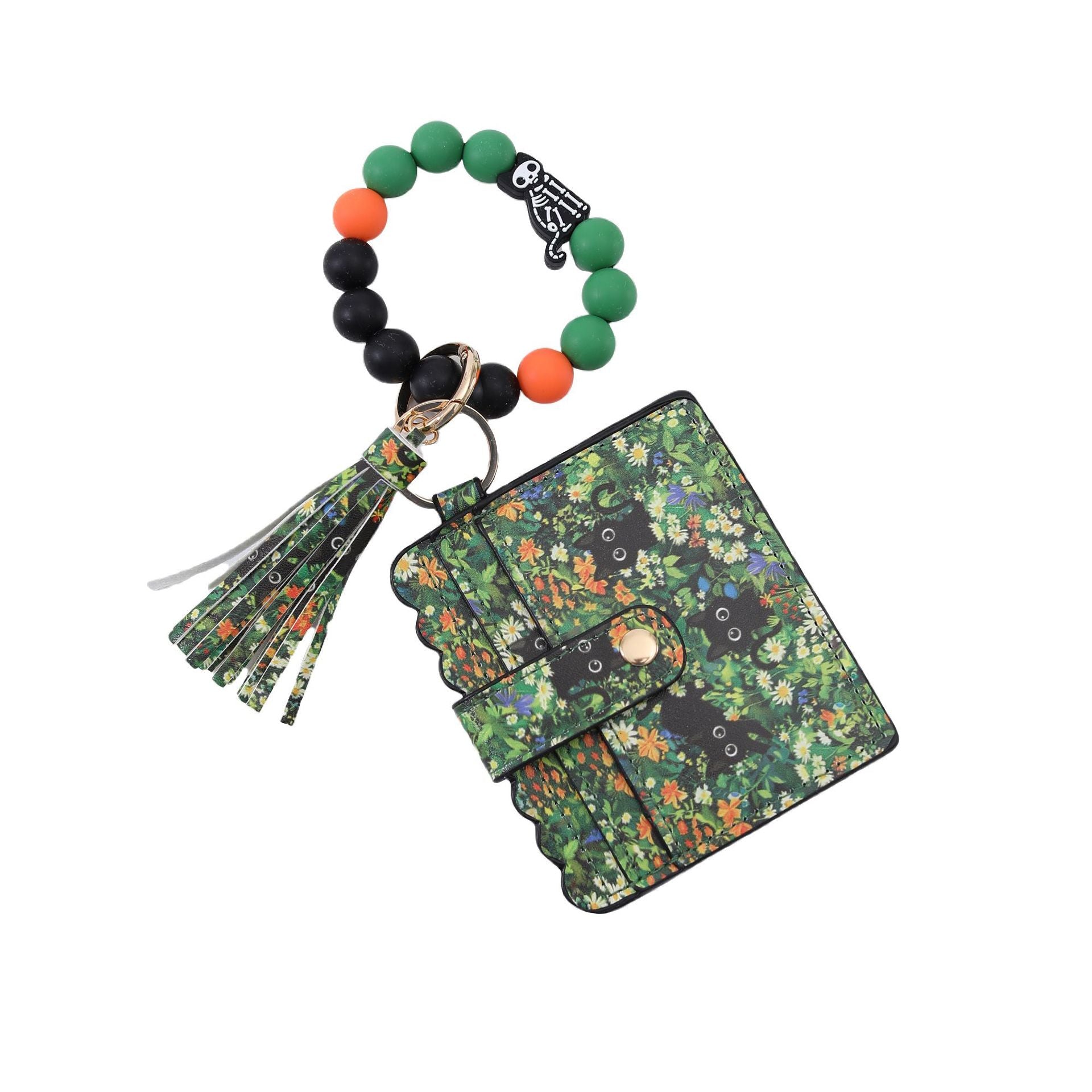 Wholesale Cardholder keychain PU tassel print animal keychains