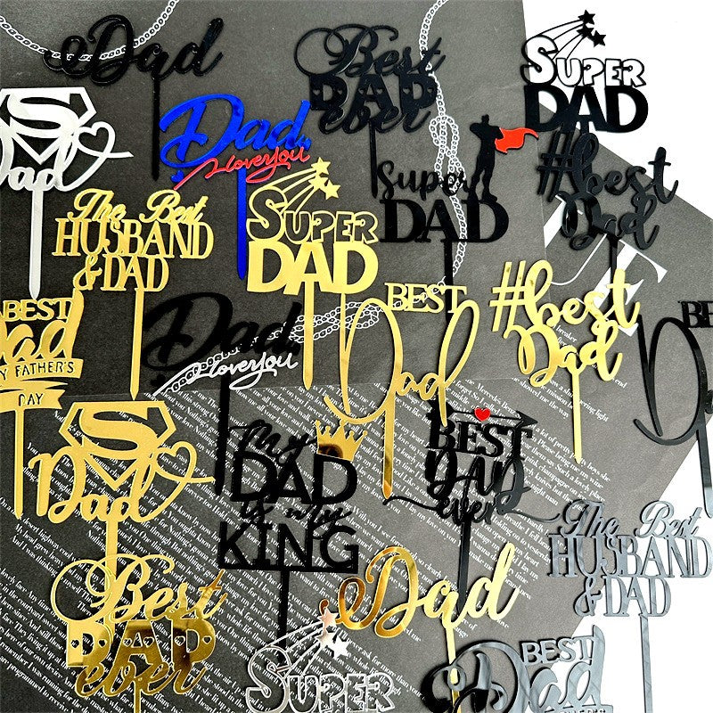 Wholesale 10PCS/PACK Father's Day Happy Acrylic Cake Card Decoration