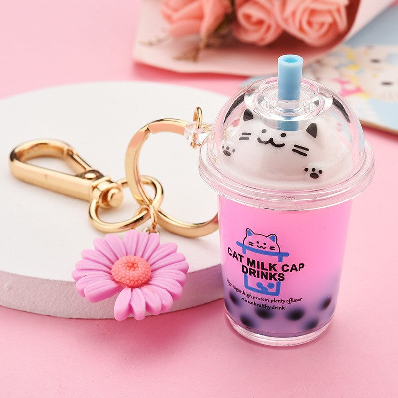 Wholesale Acrylic Creative Cute Milk Tea Cup Cat Bubble Tea Keychain