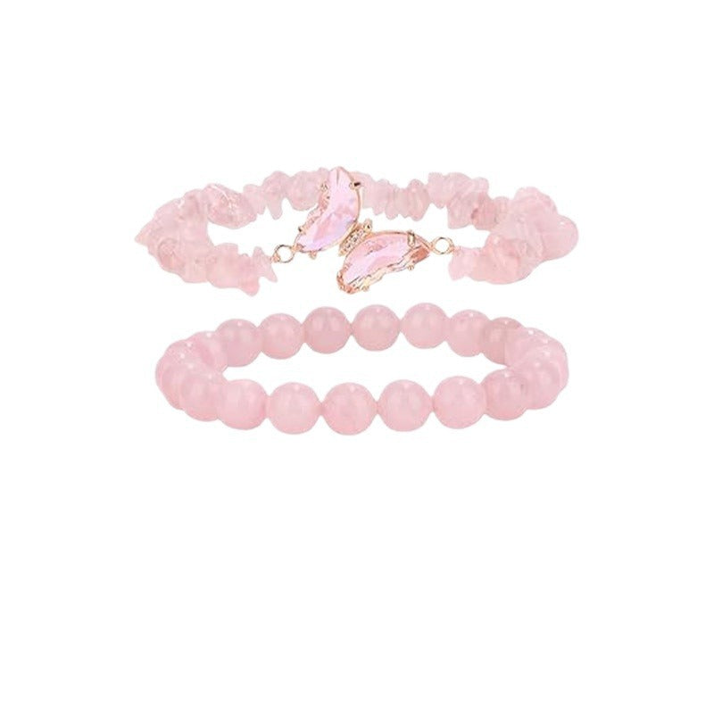 Wholesale Trendy Natural Stone Stretch Bracelet Set For Women Butterfly Amethyst Jewelry Gift