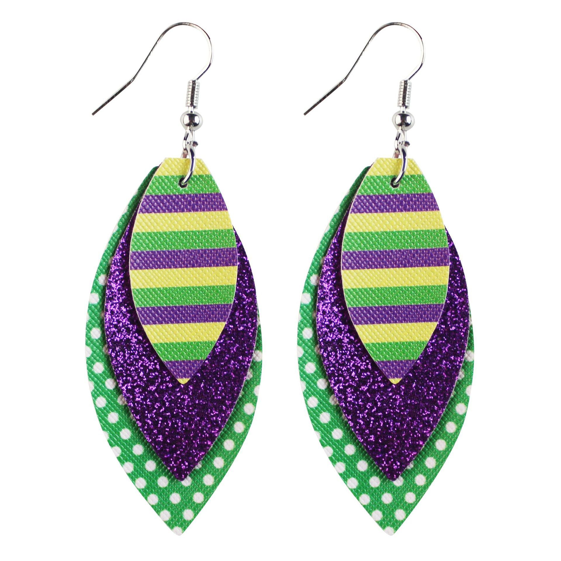 Wholesale Cross-grain single-sided print onion powder water drop three-layer leather earrings