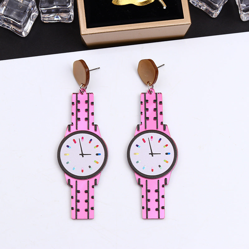 Wholesale Vintage Watch Acrylic Earrings