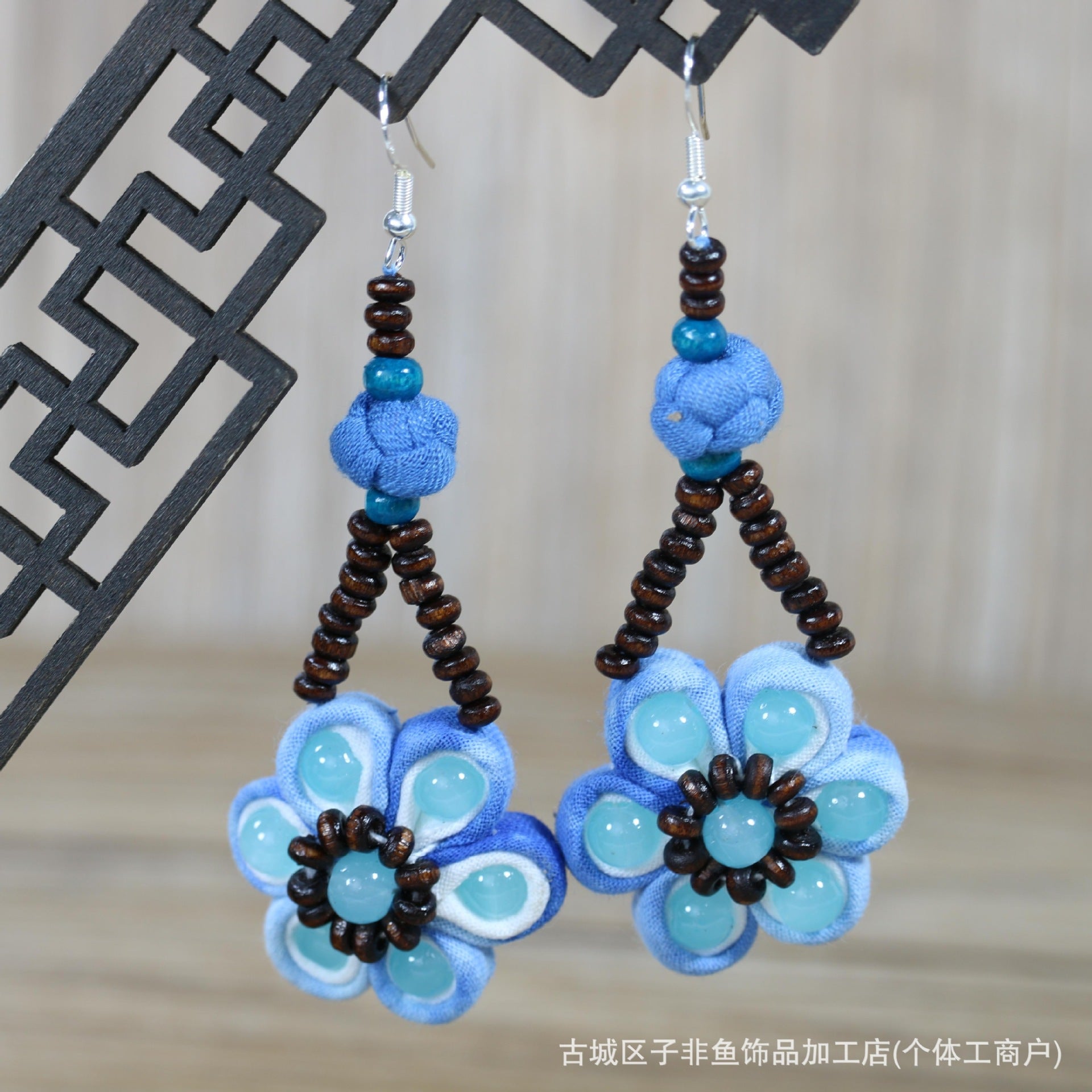Wholesale Ethnic Style Tie-Dye Style Blue-Dyed Fabric Handmade Earrings