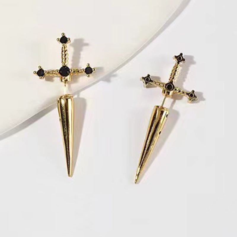 Wholesale Gothic Vintage Crystal Diamond Dagger Alloy Earrings