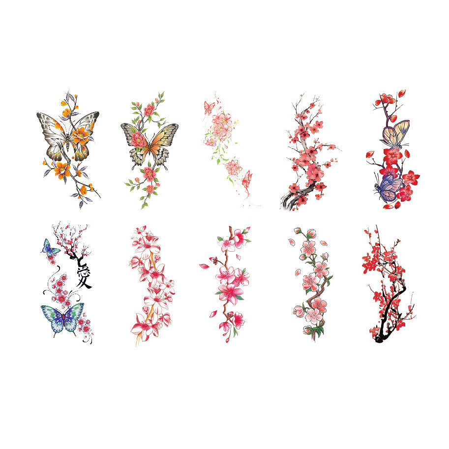 Wholesale Colorful Butterfly Flower Tattoo Stickers for Women Waterproof and Long-Lasting Artificial Classy Sexy Scar-Covering Flower Arm Wrist Clavicle Stickers