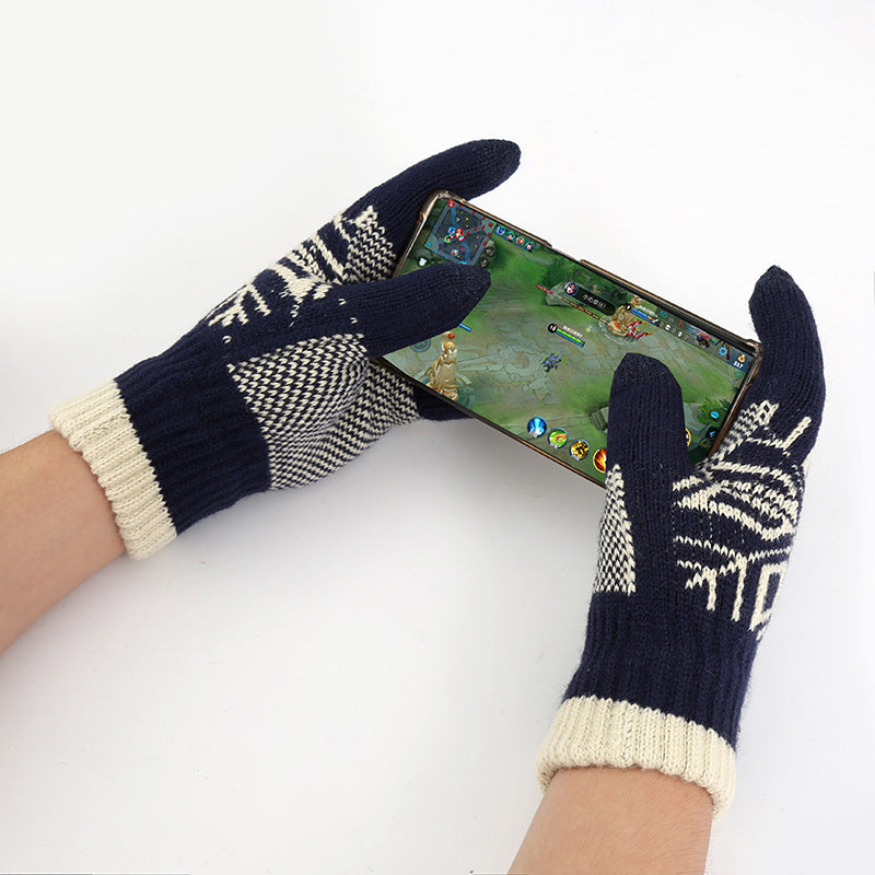 Wholesale Large Anise Plus Velvet Thickened Knitted Touch Screen Bicycle Winter Imitation Cashmere Warm Gloves
