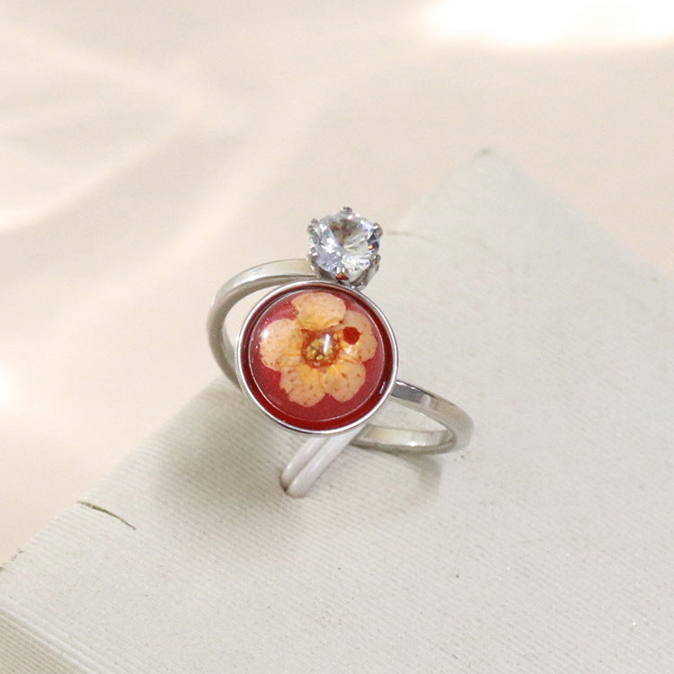 Wholesale 12pcs Zircon Everlasting Flower Stainless Steel Open Ring