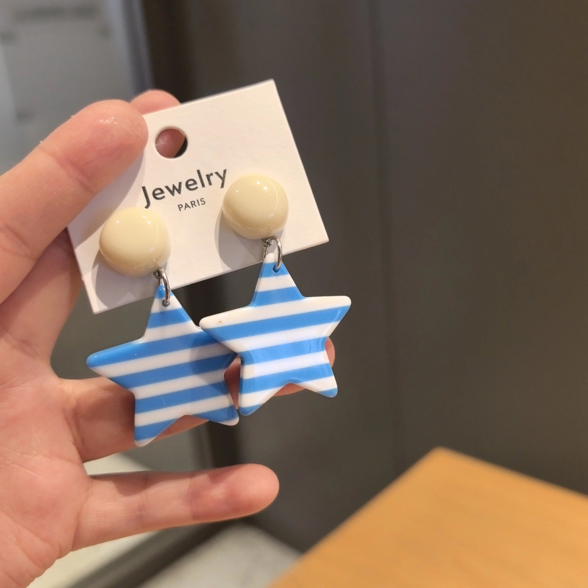 Wholesale Blue Striped Five-Pointed Star 925 Silver Needle Earrings