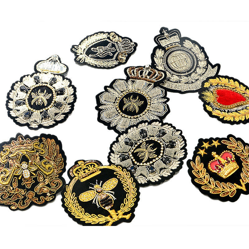 Wholesale Stylish Western College Embroidered Patches With Silver Bee And Lion Designs Acrylic Badges For Suits And School Uniforms
