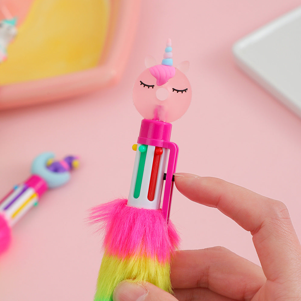 Wholesale Unicorn Plush Student Six Color Click Ballpoint Pen